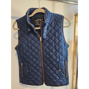 Chocolate USA Quilted Vest Navy Blue Womens M M Rib Knit Sides Snap Pockets